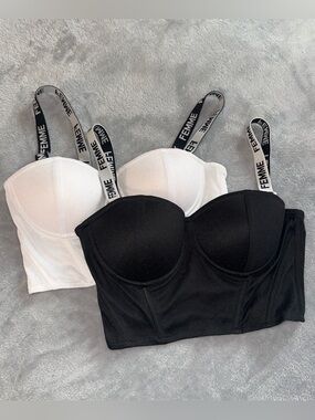 VINTAGE 2005 REVAMPED Mesh Corset Top BUNDLE SET Black White M 34B - 34C 🖤🤍🖤🤍